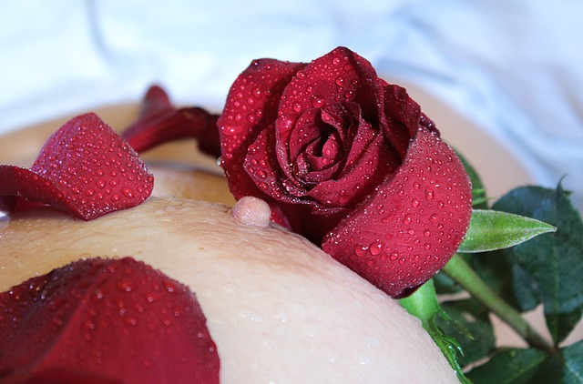 Nahé mokré ženské prsia pokryté lupeňmi ruží.jpg